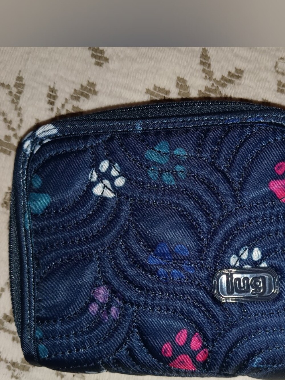 lug Navy Quilted Wallet with Multicolor Paw Prints